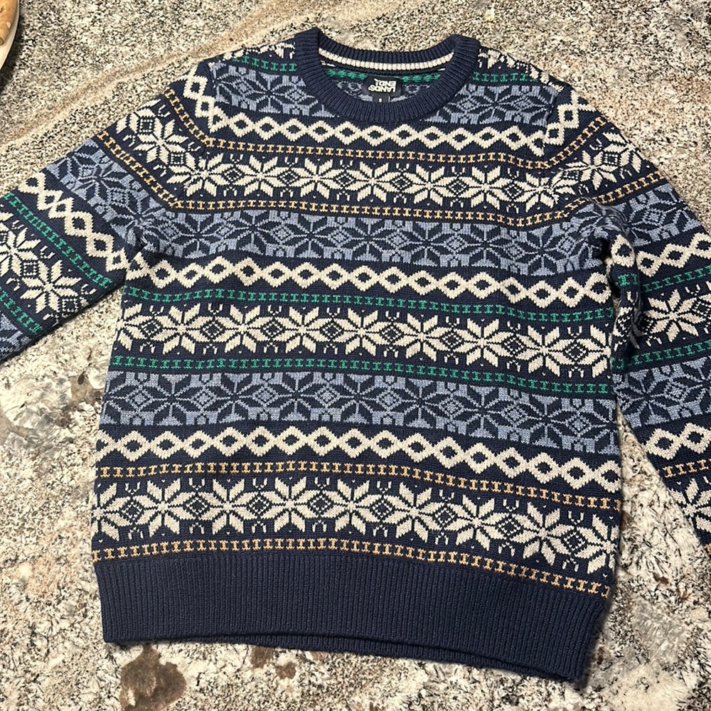 Lands End Retro Fair Isle Wool Blend Preppy Grandpa Old Money Alpine Ski Sweater